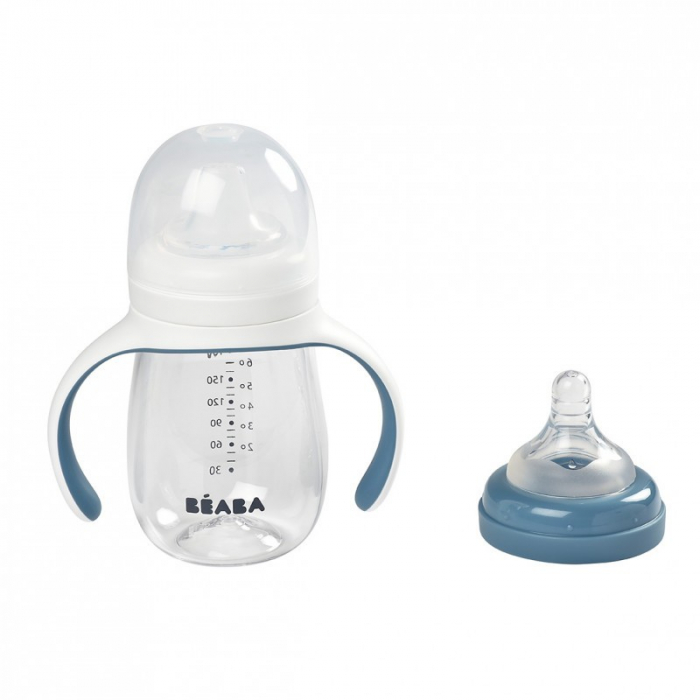 Biberon de invatare 2 in 1 din Tritan Beaba 210 ml Windy Blue [3]