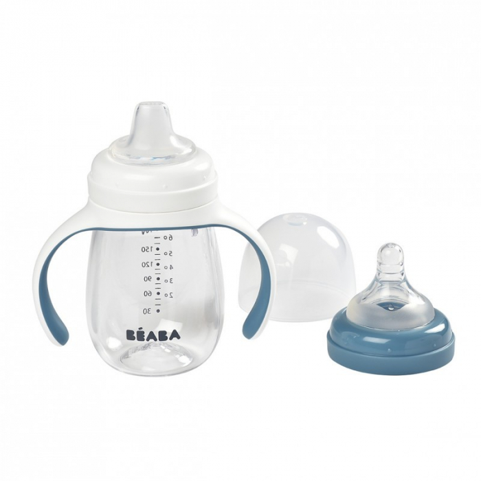 Biberon de invatare 2 in 1 din Tritan Beaba 210 ml Windy Blue [2]