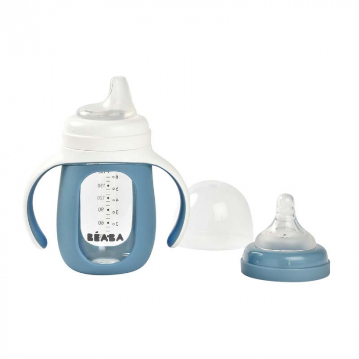 Biberon de invatare 2 in 1 din Sticla Beaba 210 ml Windy Blue [2]