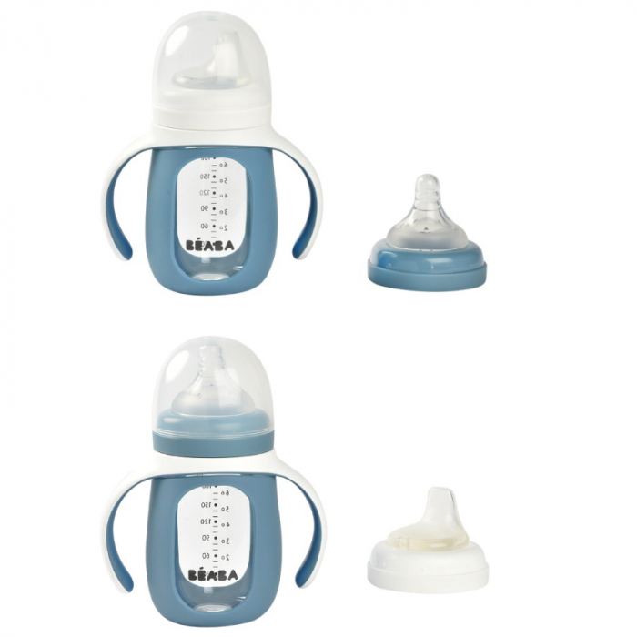 Biberon de invatare 2 in 1 din Sticla Beaba 210 ml Windy Blue [3]