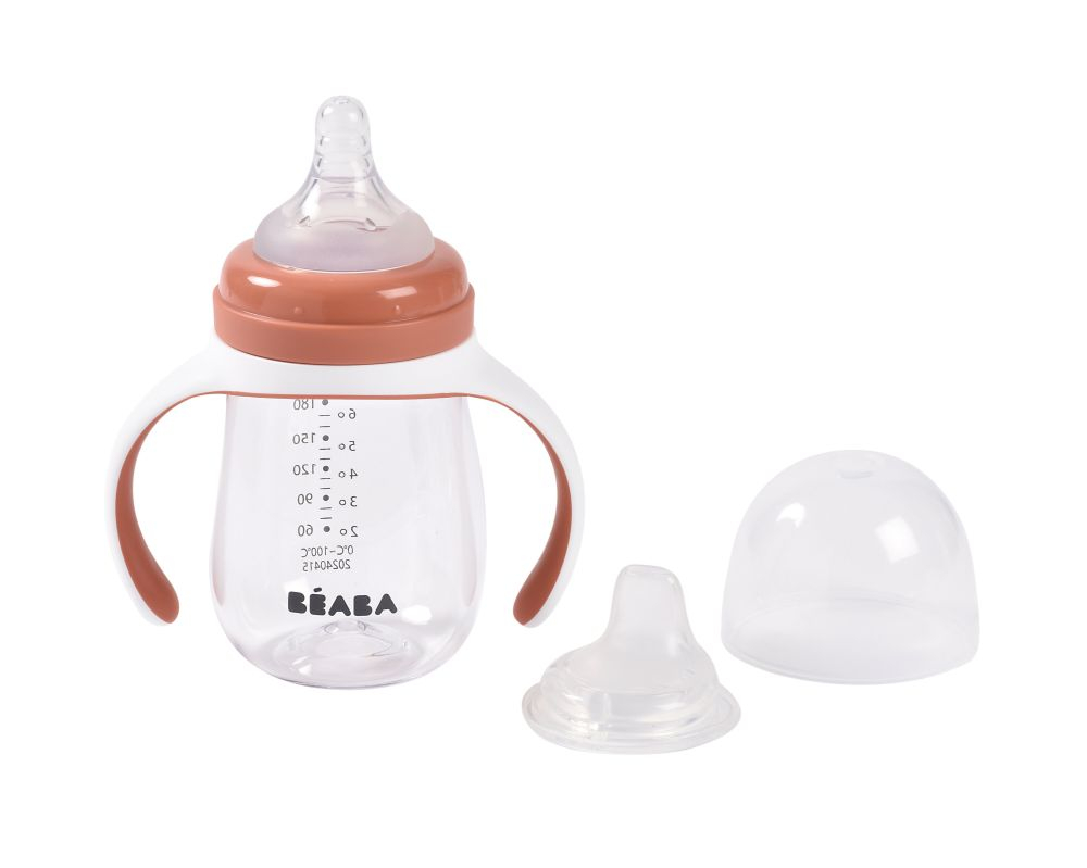 Biberon de invatare 2 in 1 din Tritan Beaba 210 ml Terracotta - Resigilat