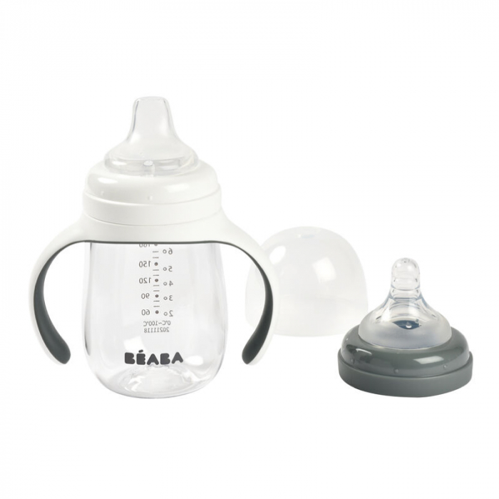 Biberon de invatare 2 in 1 din Tritan Beaba 210 ml Mineral Grey [2]