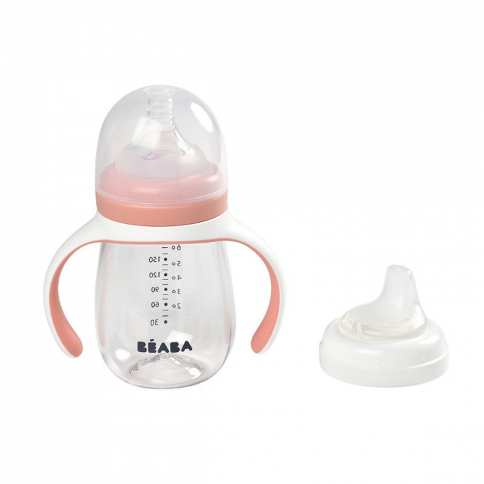 Biberon de invatare 2 in 1 din Tritan Beaba 210 ml Old Pink [4]