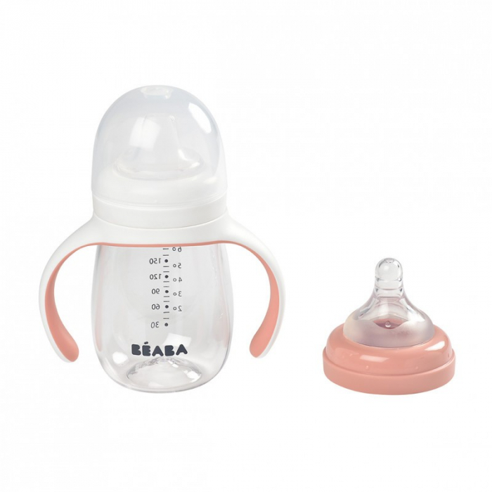 Biberon de invatare 2 in 1 din Tritan Beaba 210 ml Old Pink [3]