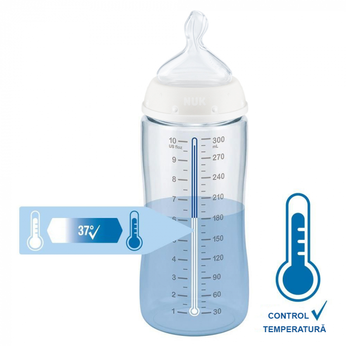 Biberon Nuk First Choice Plus Control Temperatura 300 ml Tetina Silicon M 0-6 luni Alb [2]