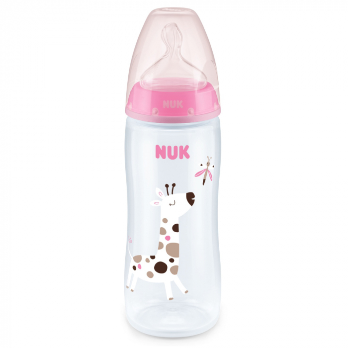 Biberon Nuk First Choice PP 300 ml, Control Temperatura, Tetina Silicon M, 0-6 luni, Girafa