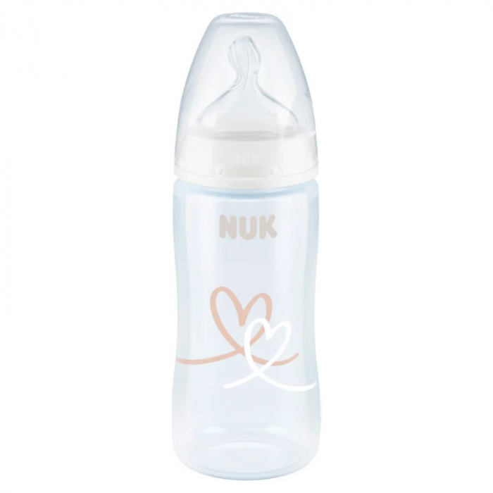 Biberon Nuk First Choice PP 300 ml, Control Temperatura, Tetina Silicon M, 0-6 luni, Inimioare