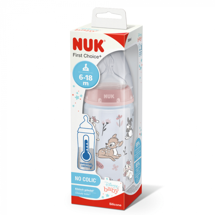 Biberon Nuk First Choice PP 300 ml, Control Temperatura, Tetina Silicon M, 6-18 luni, Disney Bambi [2]