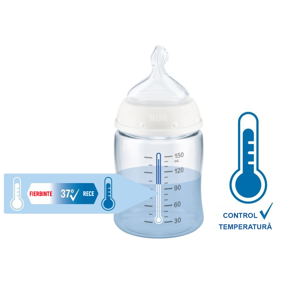 Biberon Nuk Nature Sense PP 150 ml Control Temperatura Tetina Silicon S 0-6 luni Alb [2]