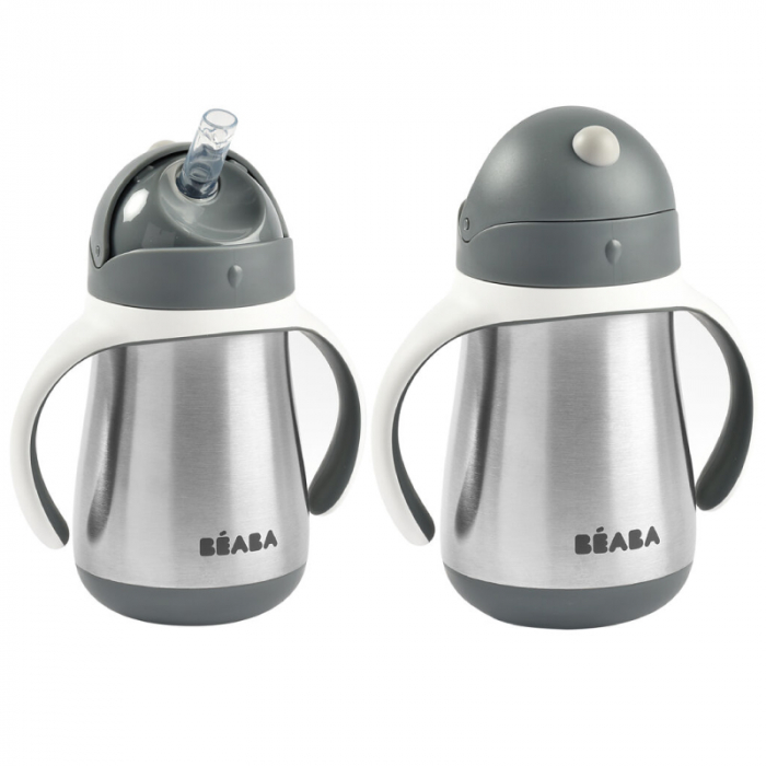 Cana cu pai din inox Beaba 250 ml Mineral Grey [2]