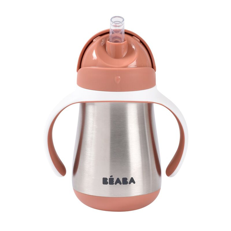 Cana cu pai din inox Beaba 250 ml Terracotta