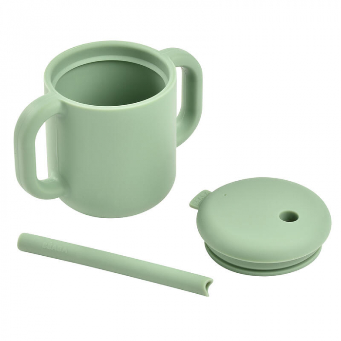 Cana de antrenament cu pai din silicon Beaba Sage Green [3]