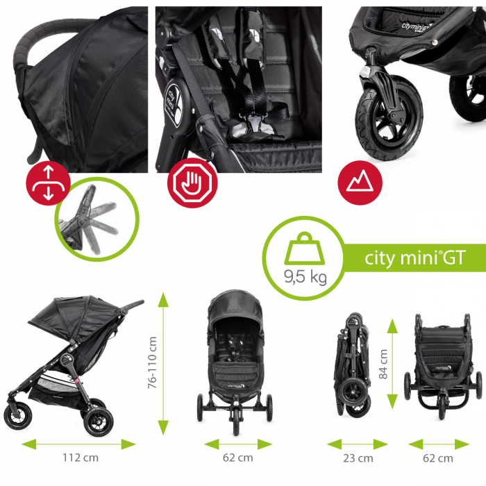 Carucior City Mini GT Black sistem 2 in 1 [9]