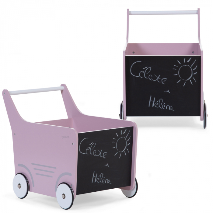 Carucior cu spatiu depozitare si tabla de scris Childhome, Lemn Roz-Resigilat [2]