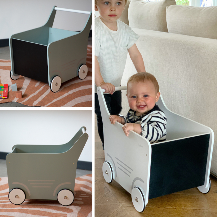 Carucior cu spatiu depozitare si tabla de scris Childhome, Lemn Roz-Resigilat [3]