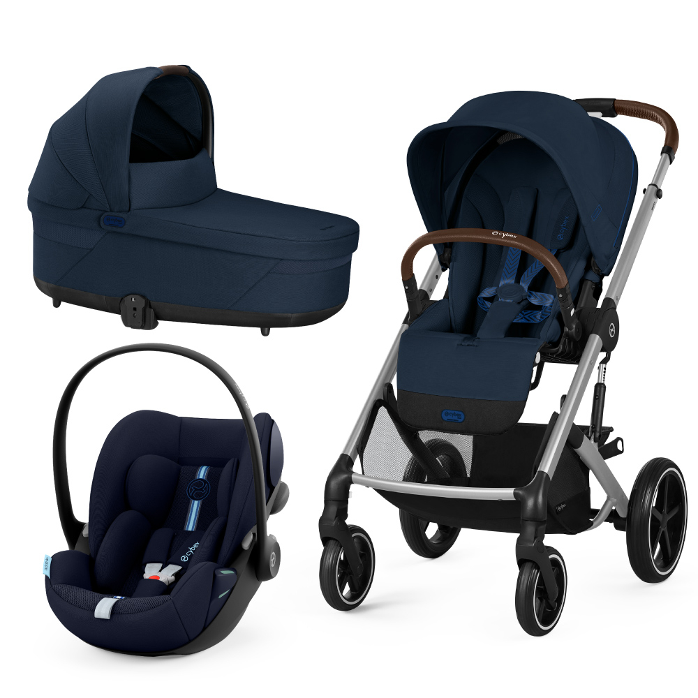 Carucior Cybex Balios S Lux 3 in 1 Silver Ocean Blue cu Scoica Auto Cloud G i-Size Plus reclinabila