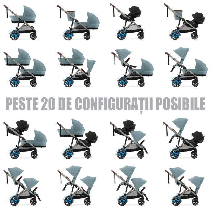 Carucior gemeni Cybex e-Gazelle S Stormy Blue cu Scoici Auto Cloud G i-Size Plus [7]
