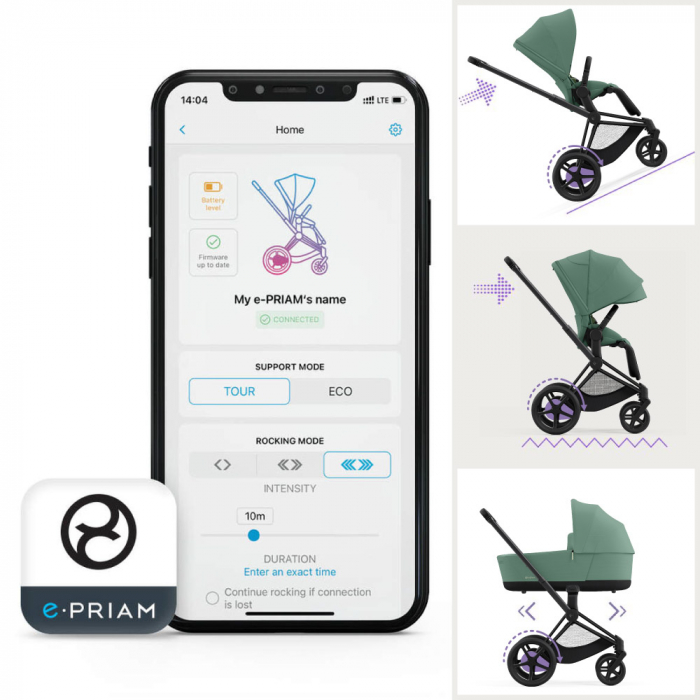 Carucior Cybex e-Priam 2 in 1 Leaf Green cu cadru Rosegold [9]