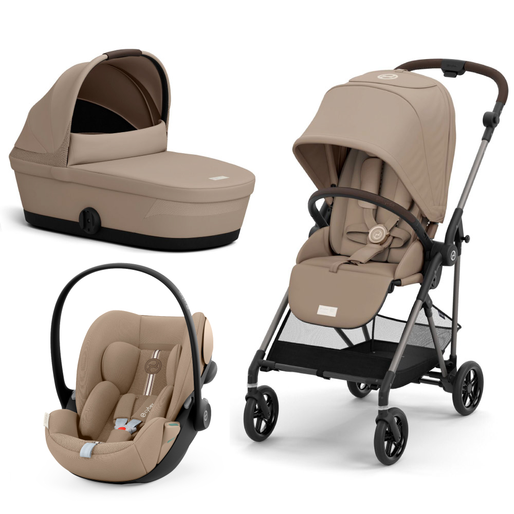 Carucior Cybex Melio B 3 in 1 Almond Beige cu Scoica Auto Cloud G i-Size Plus reclinabila