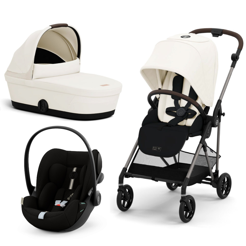 Carucior Cybex Melio B 3 in 1 Canvas White cu Scoica Auto Cloud G i-Size Plus reclinabila