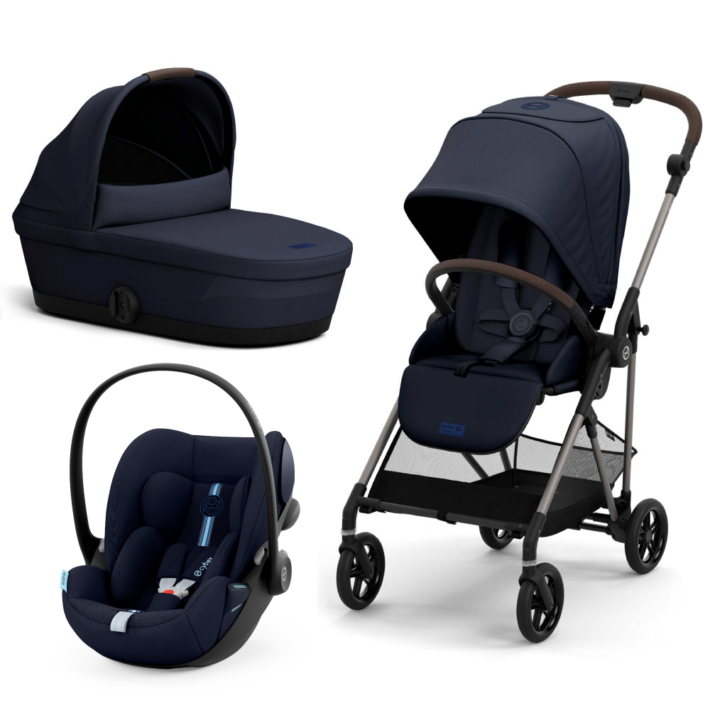 Carucior Cybex Melio B 3 in 1 Dark Blue cu Scoica Auto Cloud G i-Size Plus reclinabila