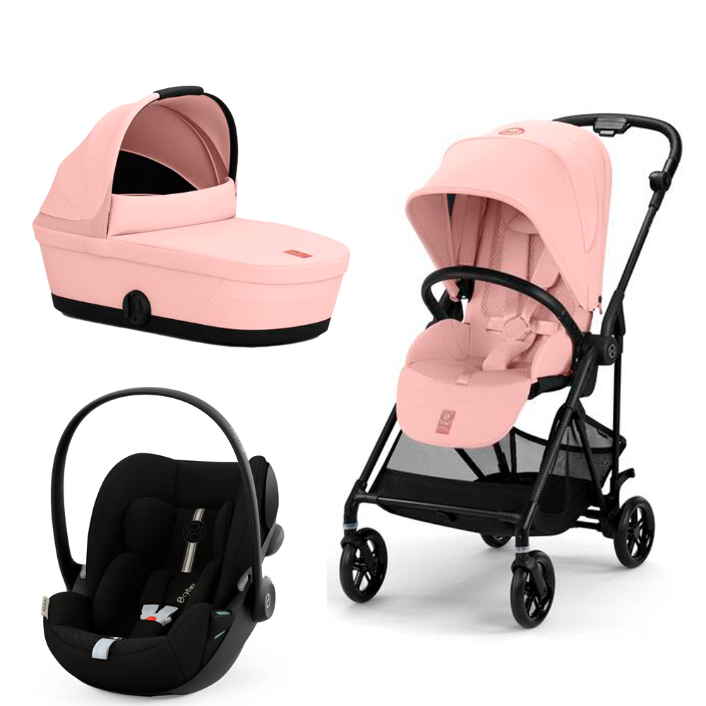 Carucior Cybex Melio Carbon 3 in 1 Candy Pink cu Scoica Auto Cloud G i-Size Plus reclinabila