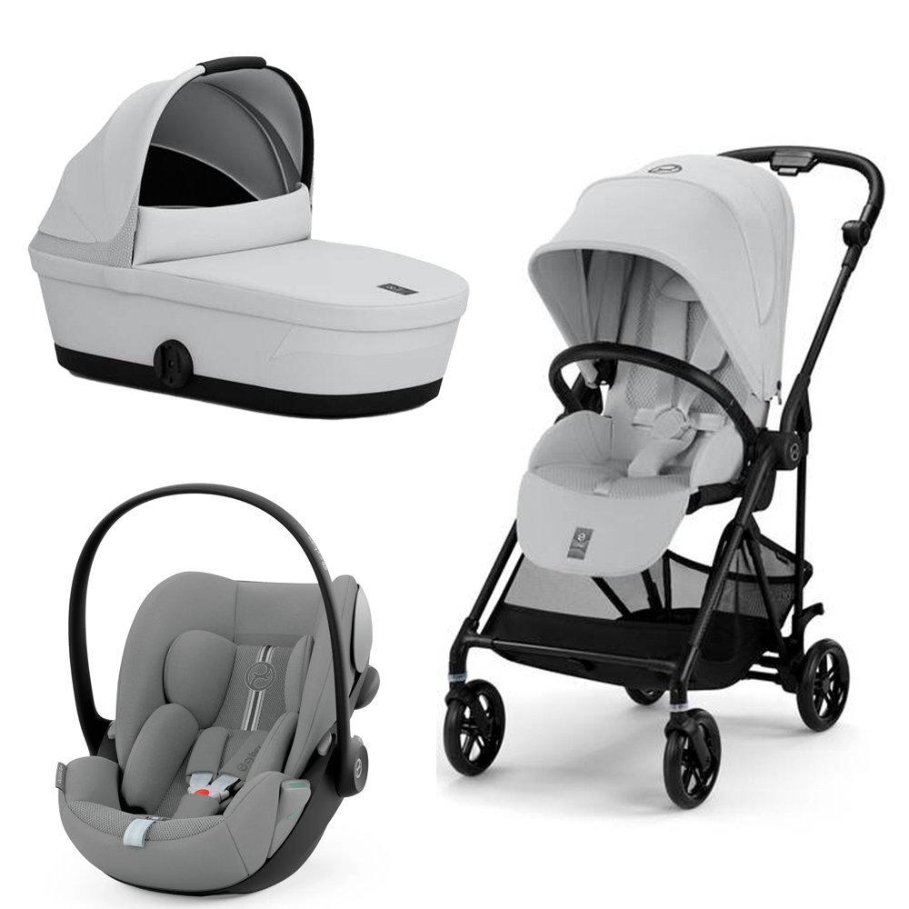 Carucior Cybex Melio Carbon 3 in 1 Fog Grey cu Scoica Auto Cloud G i-Size Plus reclinabila