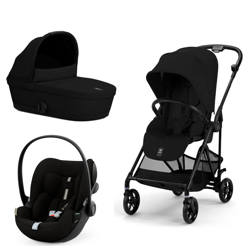 Carucior Cybex Melio Carbon 3 in 1 Magic Black cu Scoica Auto Cloud G i-Size Plus reclinabila