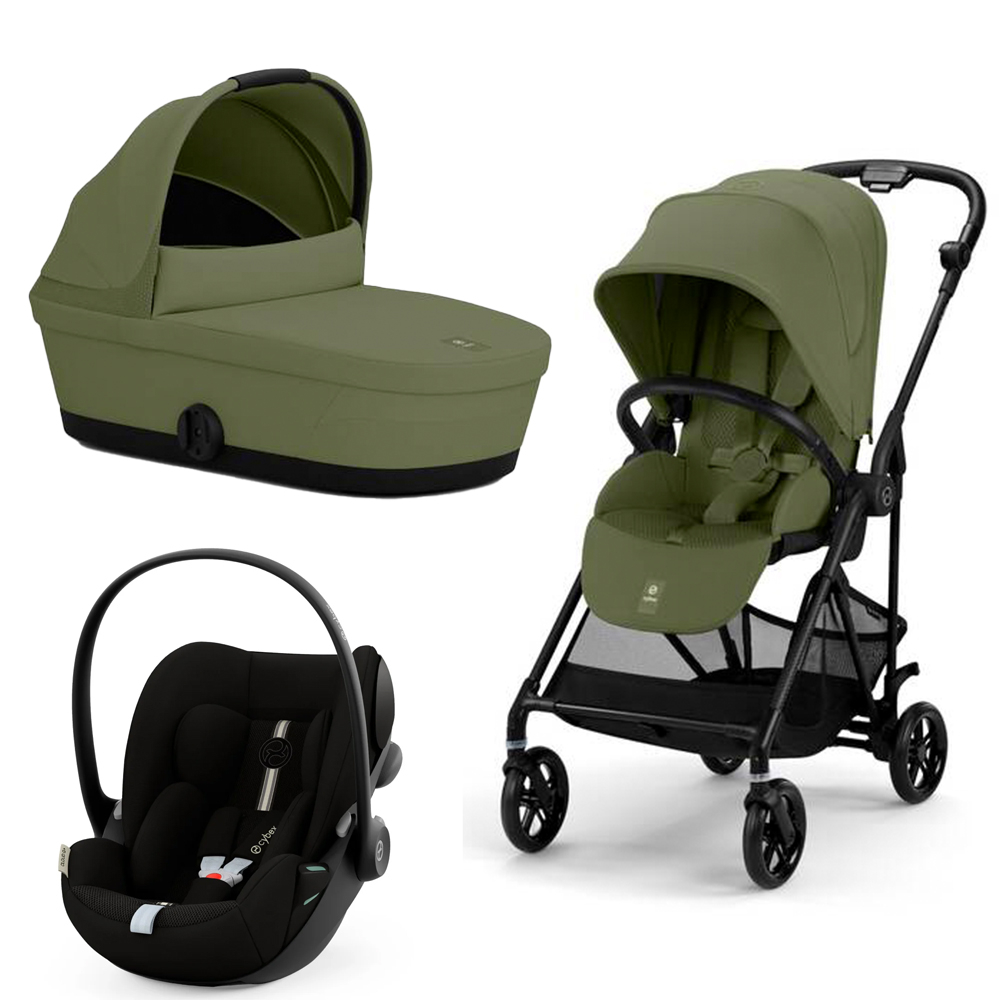 Carucior Cybex Melio Carbon 3 in 1 Moss Green cu Scoica Auto Cloud G i-Size Plus reclinabila