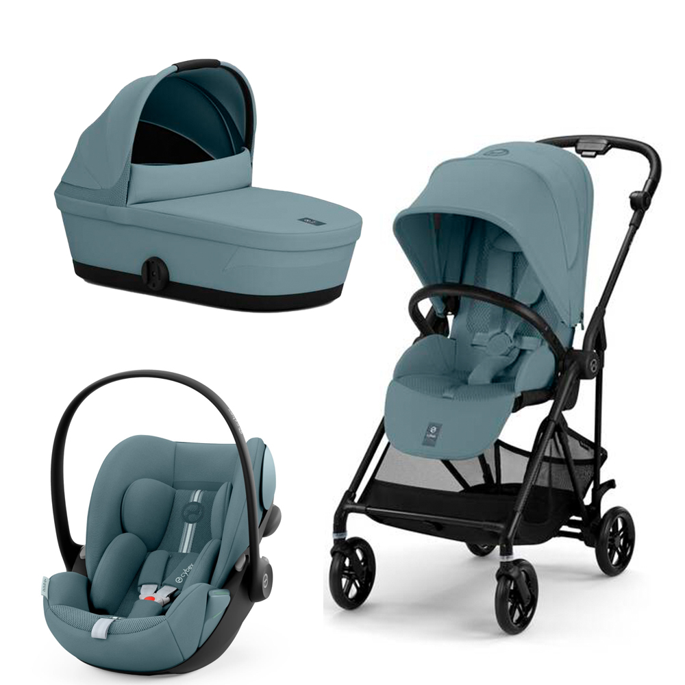 Carucior Cybex Melio Carbon 3 in 1 Stormy Blue cu Scoica Auto Cloud G i-Size Plus reclinabila
