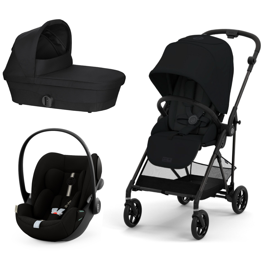 Carucior Cybex Melio Carbon B 3 in 1 Moon Black cu Scoica Auto Cloud G i-Size Plus reclinabila