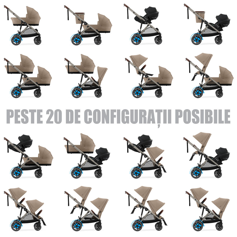 Carucior gemeni Cybex e-Gazelle S Almond Beige cu Scoici Auto Cloud G i-Size Plus [7]
