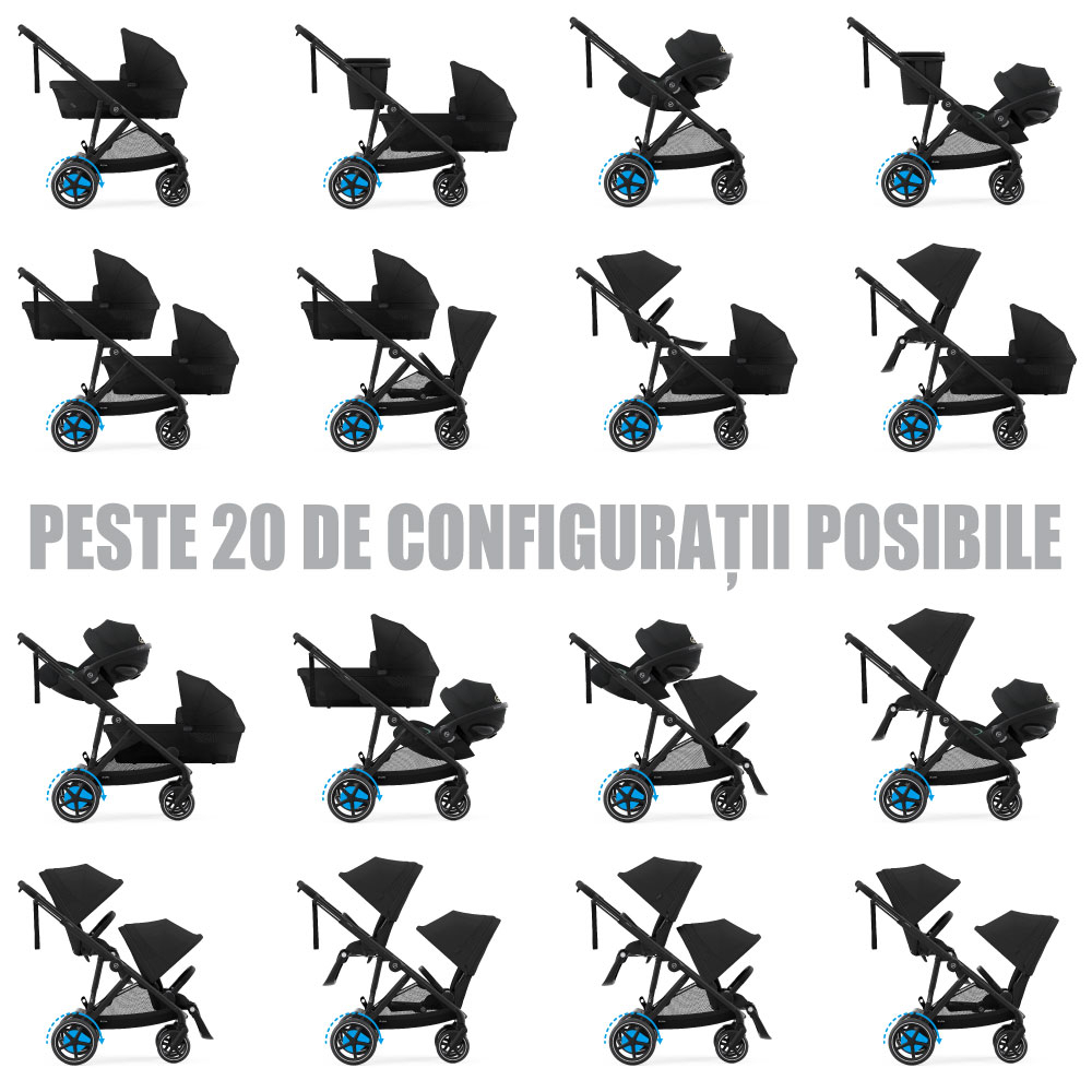 Carucior gemeni Cybex e-Gazelle S Moon Black cu Scoici Auto Cloud G i-Size Plus [7]