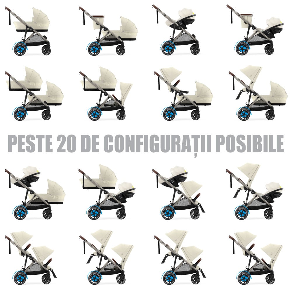 Carucior gemeni Cybex e-Gazelle S Seashell Beige cu Scoici Auto Cloud G i-Size Plus [7]
