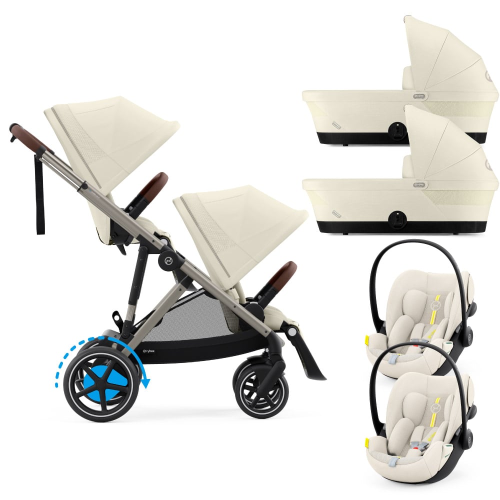 Carucior gemeni Cybex e-Gazelle S Seashell Beige cu Scoici Auto Cloud G i-Size Plus