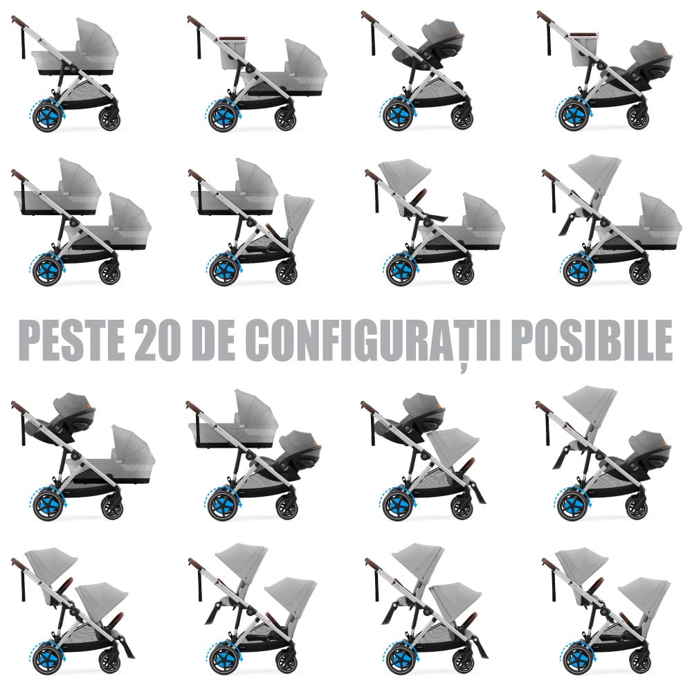 Carucior gemeni Cybex e-Gazelle S Stone Grey cu Scoici Auto Cloud G i-Size Plus [7]