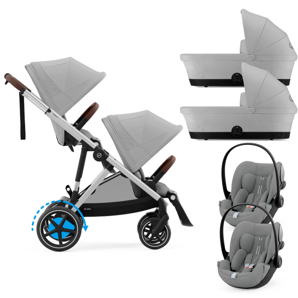 Carucior gemeni Cybex e-Gazelle S Stone Grey cu Scoici Auto Cloud G i-Size Plus