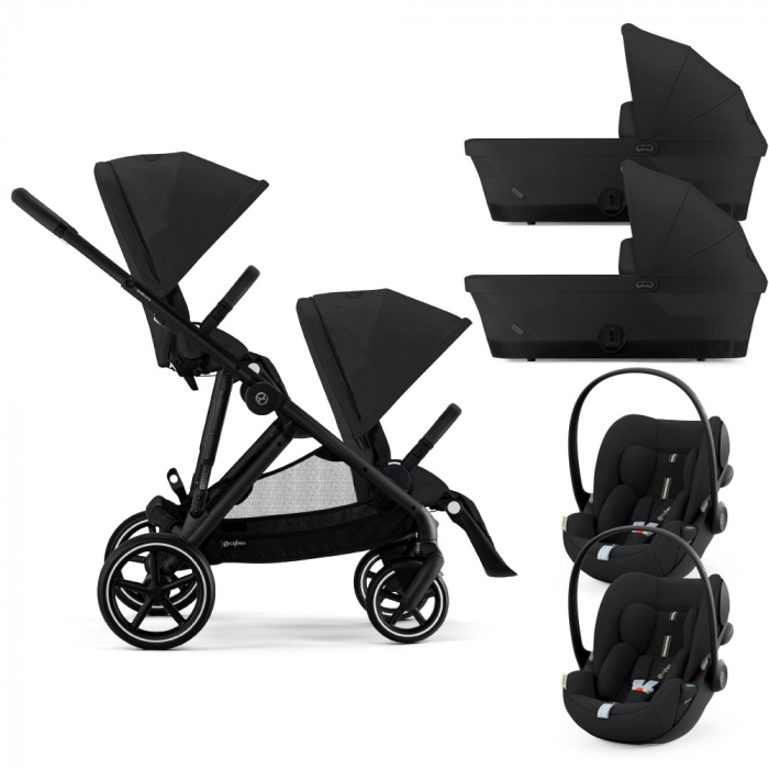 Carucior gemeni Cybex Gazelle S Black Moon Black cu Scoici Auto Cloud G i-Size Plus