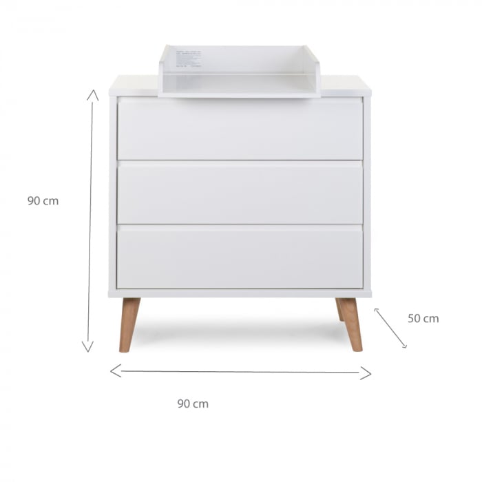 Comoda Childhome Retro Rio 90x50x90 cm cu masa de infasat, MDF Alb [2]