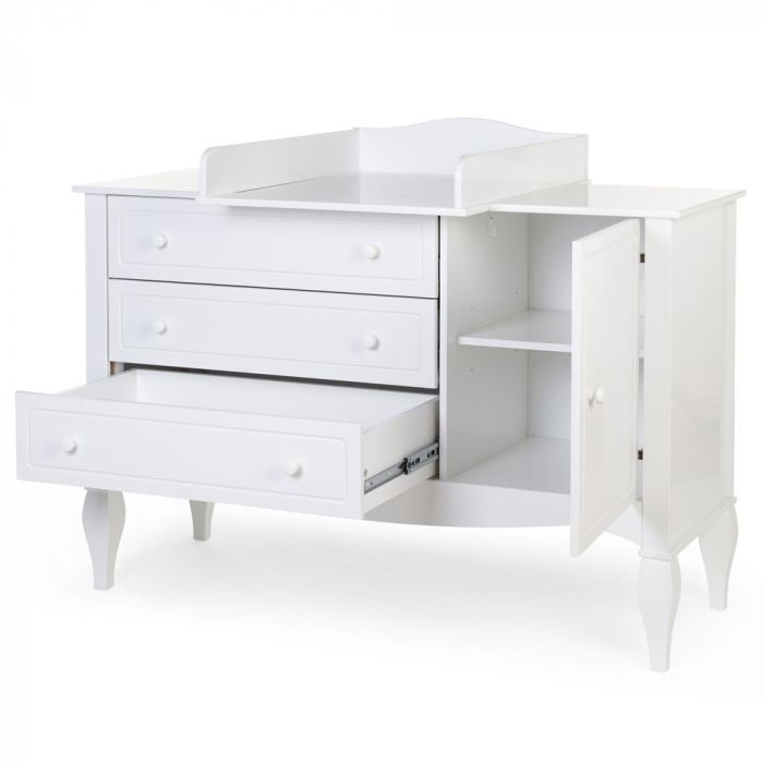 Comoda Childhome Romantic 136.8x73.3x103.4 cm cu masa de infasat, MDF Alb [4]