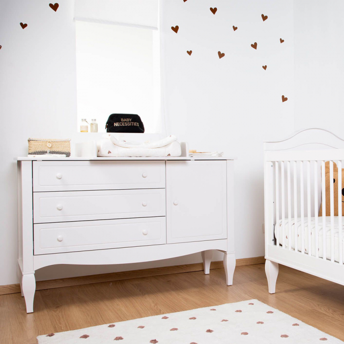 Comoda Childhome Romantic 136.8x73.3x103.4 cm cu masa de infasat, MDF Alb [5]