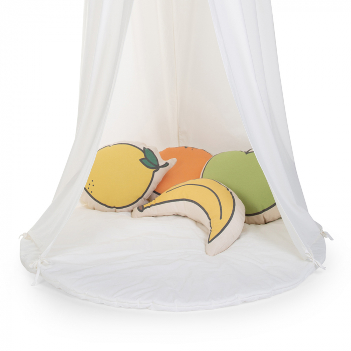 Cort cu baldachin + saltea de joaca Childhome 120x120x230 cm, Jerse Alb [2]