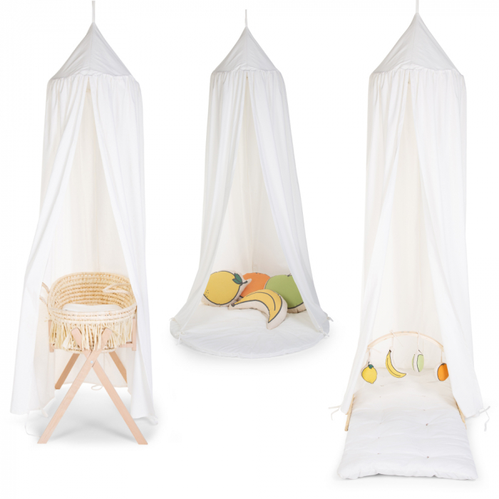 Cort cu baldachin + saltea de joaca Childhome 120x120x230 cm, Jerse Alb [3]