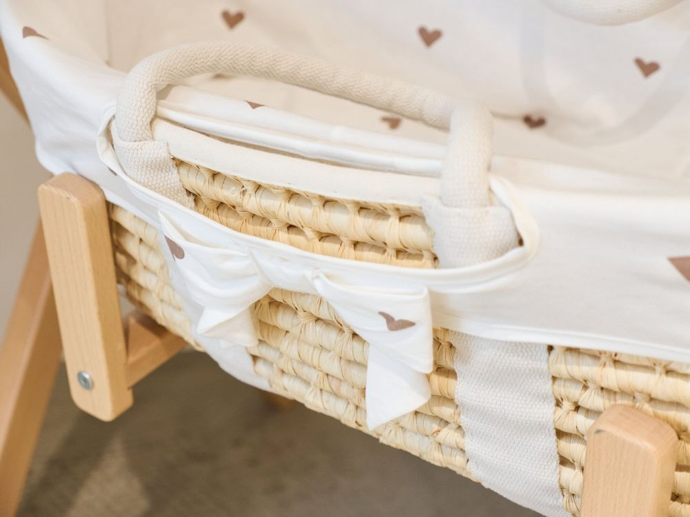 Cos bebe Childhome Moise din coji de porumb cu saltea, Husa Jerse cu Inimioare [5]