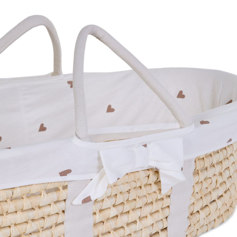 Cos bebe Childhome Moise din coji de porumb cu saltea, Husa Jerse cu Inimioare [4]