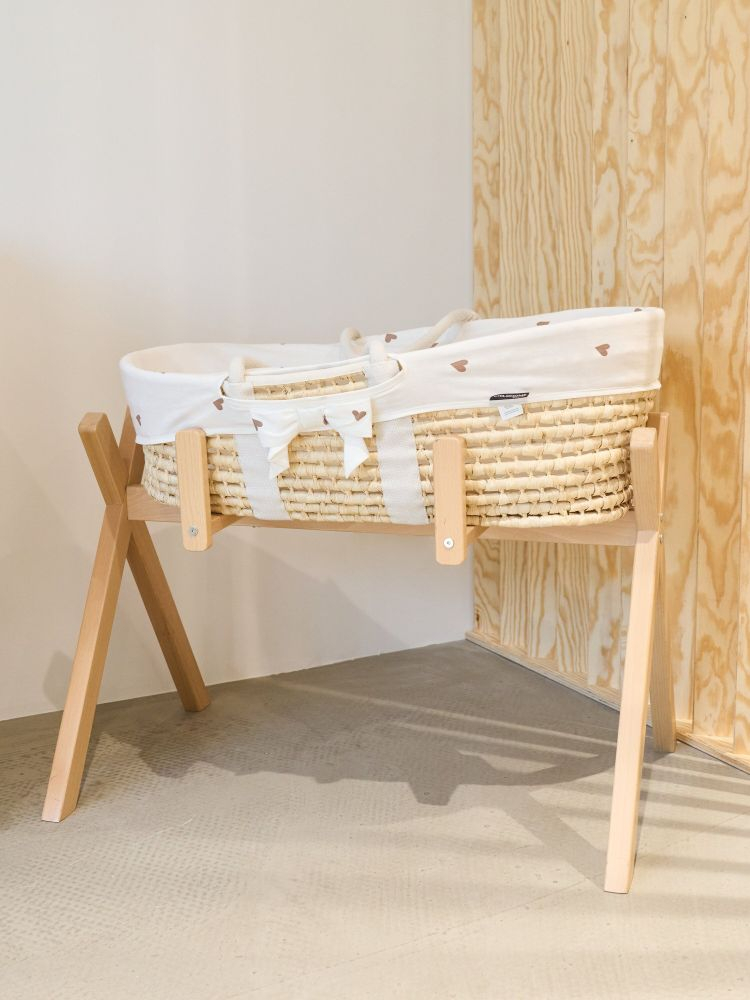 Cos bebe Childhome Moise din coji de porumb cu saltea, Husa Jerse cu Inimioare [6]