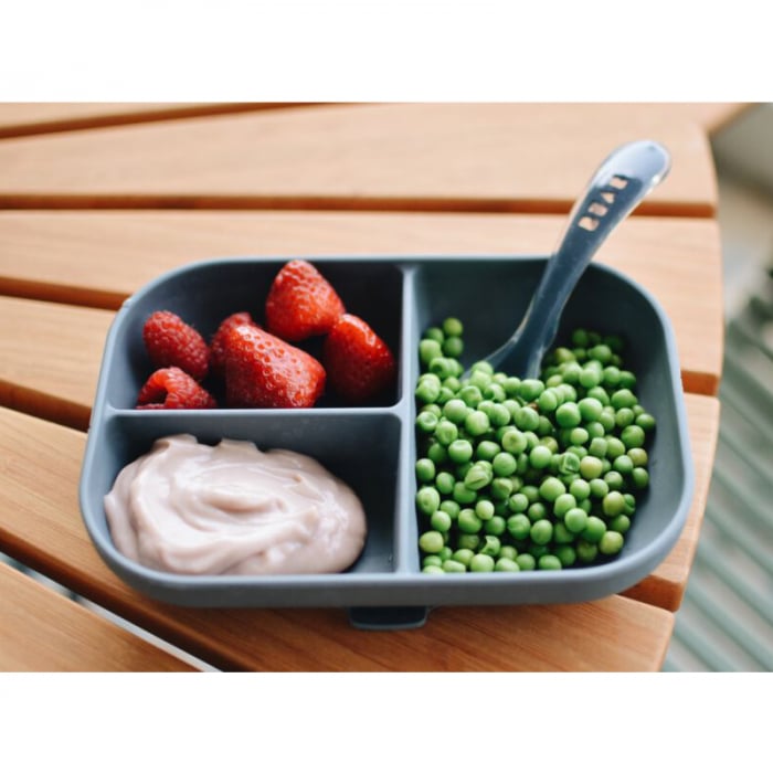 Farfurie compartimentata din silicon cu ventuza Beaba Mineral Grey [2]