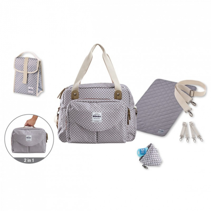 Geanta de infasat Beaba Geneva II Playprint Grey/Coral [2]