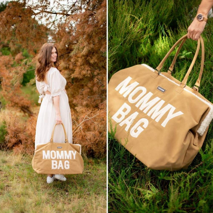 Geanta de infasat Childhome Mommy Bag, aspect piele intoarsa Bej [5]