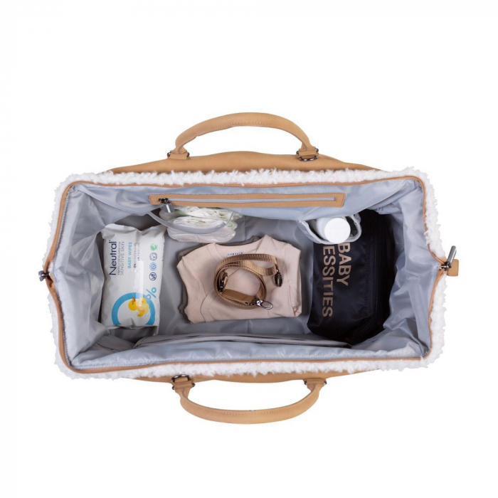 Geanta de infasat Childhome Mommy Bag, aspect piele intoarsa Bej [4]
